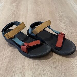 Teva Tan, Red, and Blue Strapped Sandals